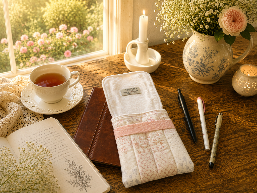 🪡🧵Cottage Garden Patchwork Pen Case: Handmade Writer's Pen Case/Stationary Holder