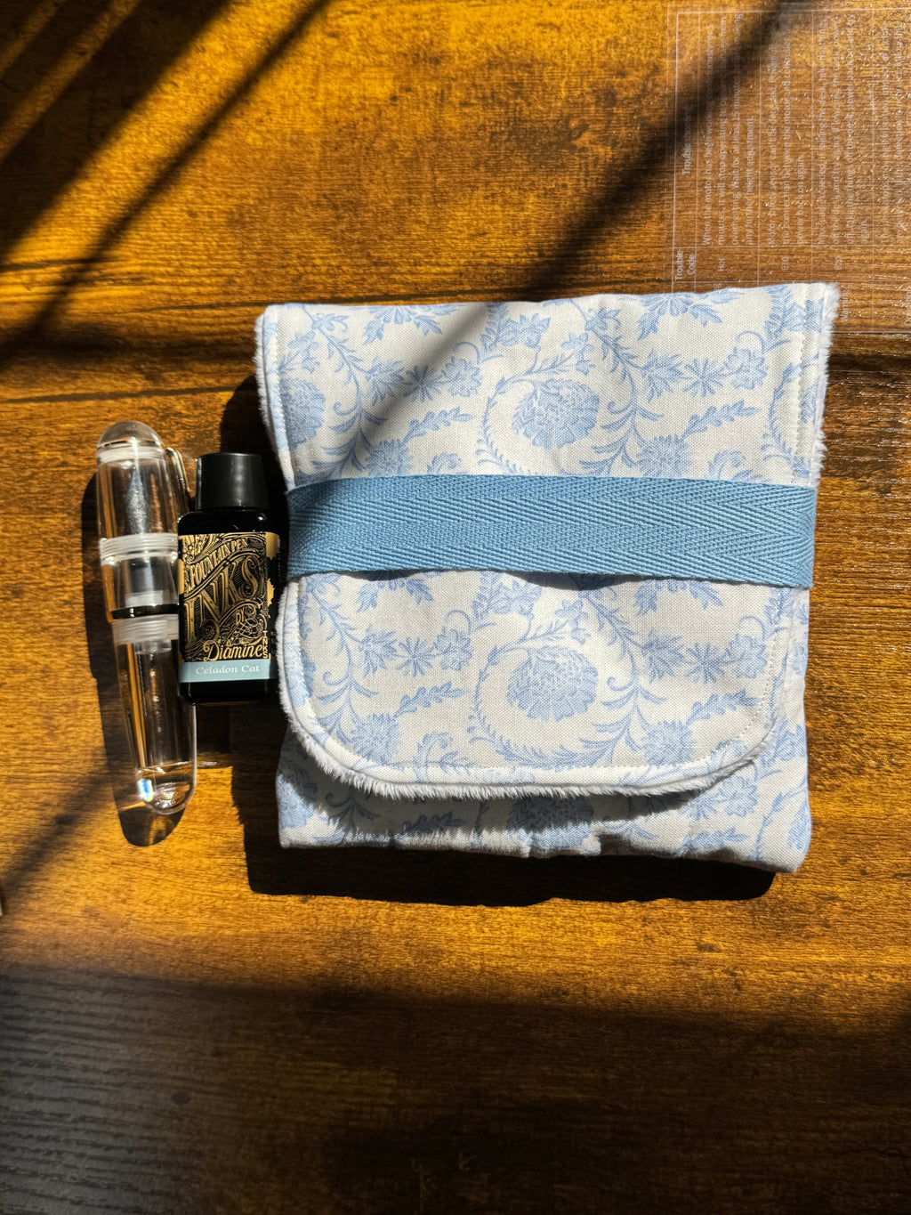 The Mini- English Blue Toile, Handmade mini fountain pen pouch
