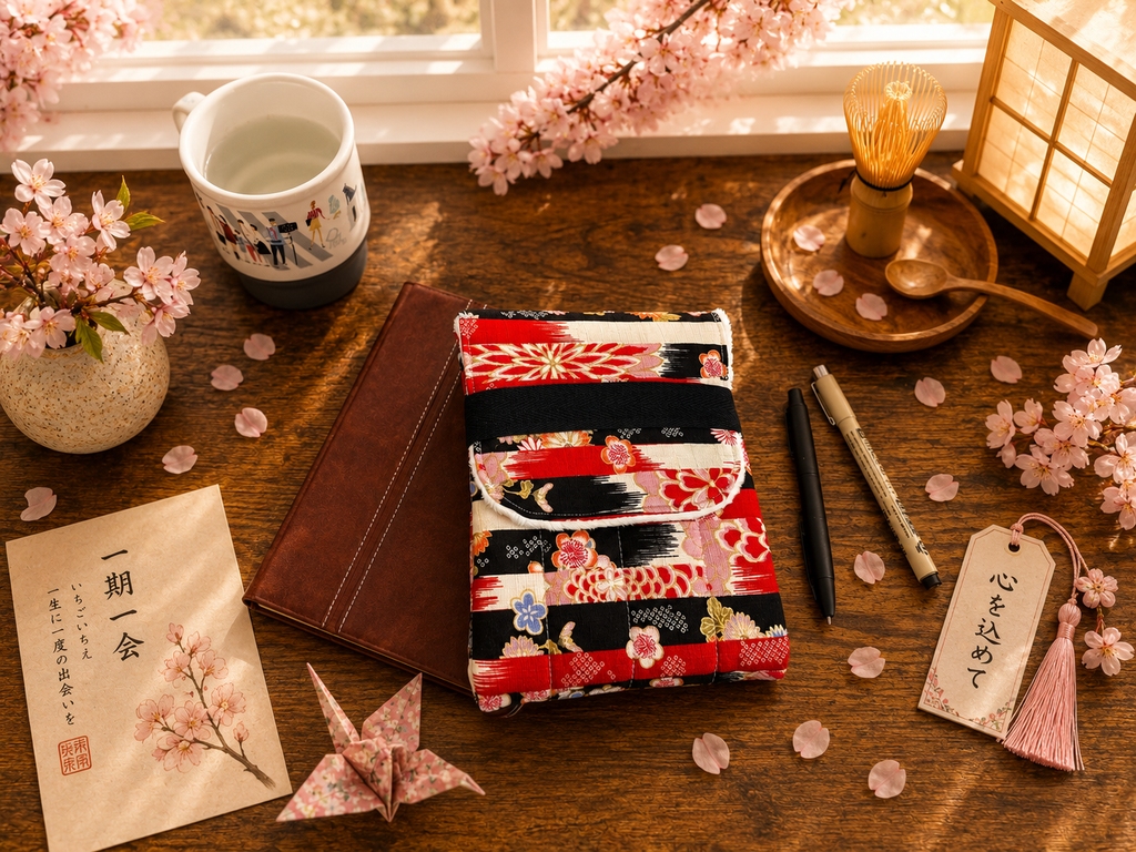 👘 Kyoto Festival Pen Pouch: Japanese Cotton Floral Case, Handmade Writer's Companion