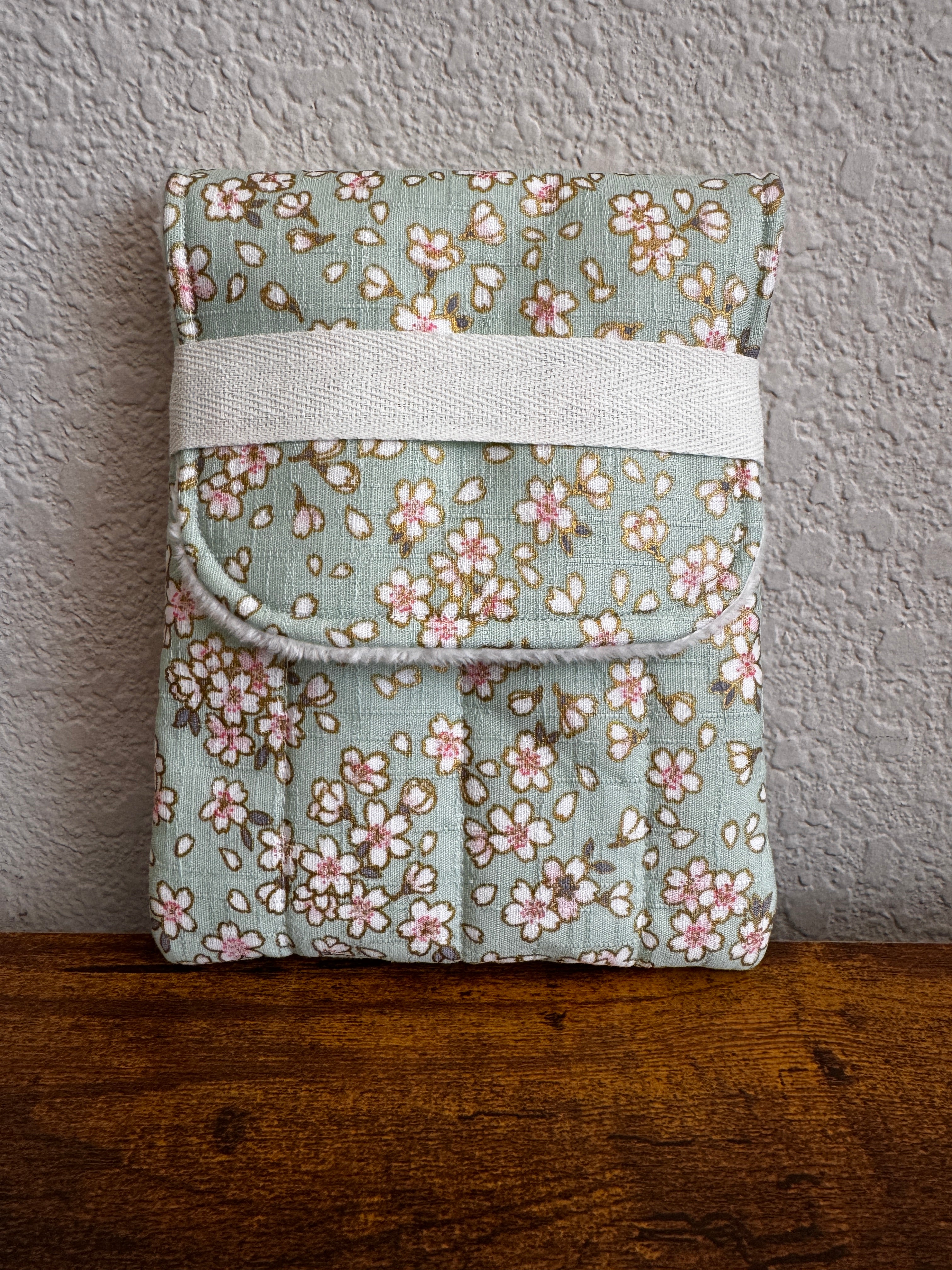 🌸Sakura Morning : Japanese Cotton, mint and pink  Floral, Pen Case