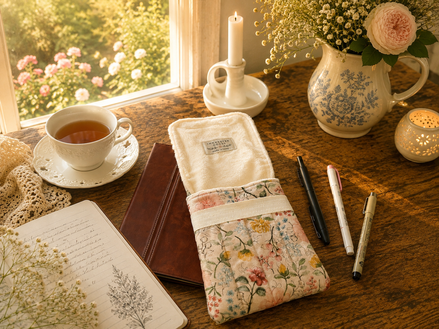 🌾Watercolor Wildflowers Pen Case -Cream band