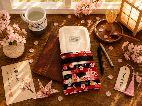 👘 Kyoto Festival Pen Pouch: Japanese Cotton Floral Case, Handmade Writer's Companion