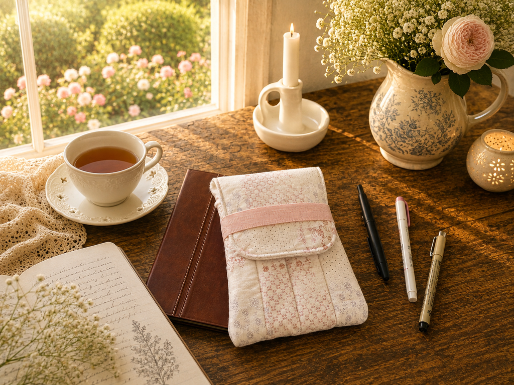 🪡🧵Cottage Garden Patchwork Pen Case: Handmade Writer's Pen Case/Stationary Holder