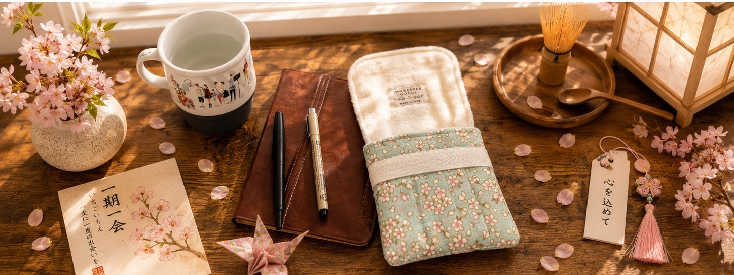 🌸Sakura Morning : Japanese Cotton, mint and pink  Floral, Pen Case