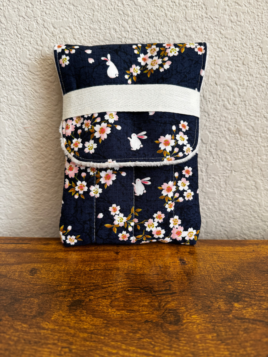 🐇 Sakura Rabbit Pen Pouch: Japanese Cotton, Navy Floral, Handmade Writer's Pen Case