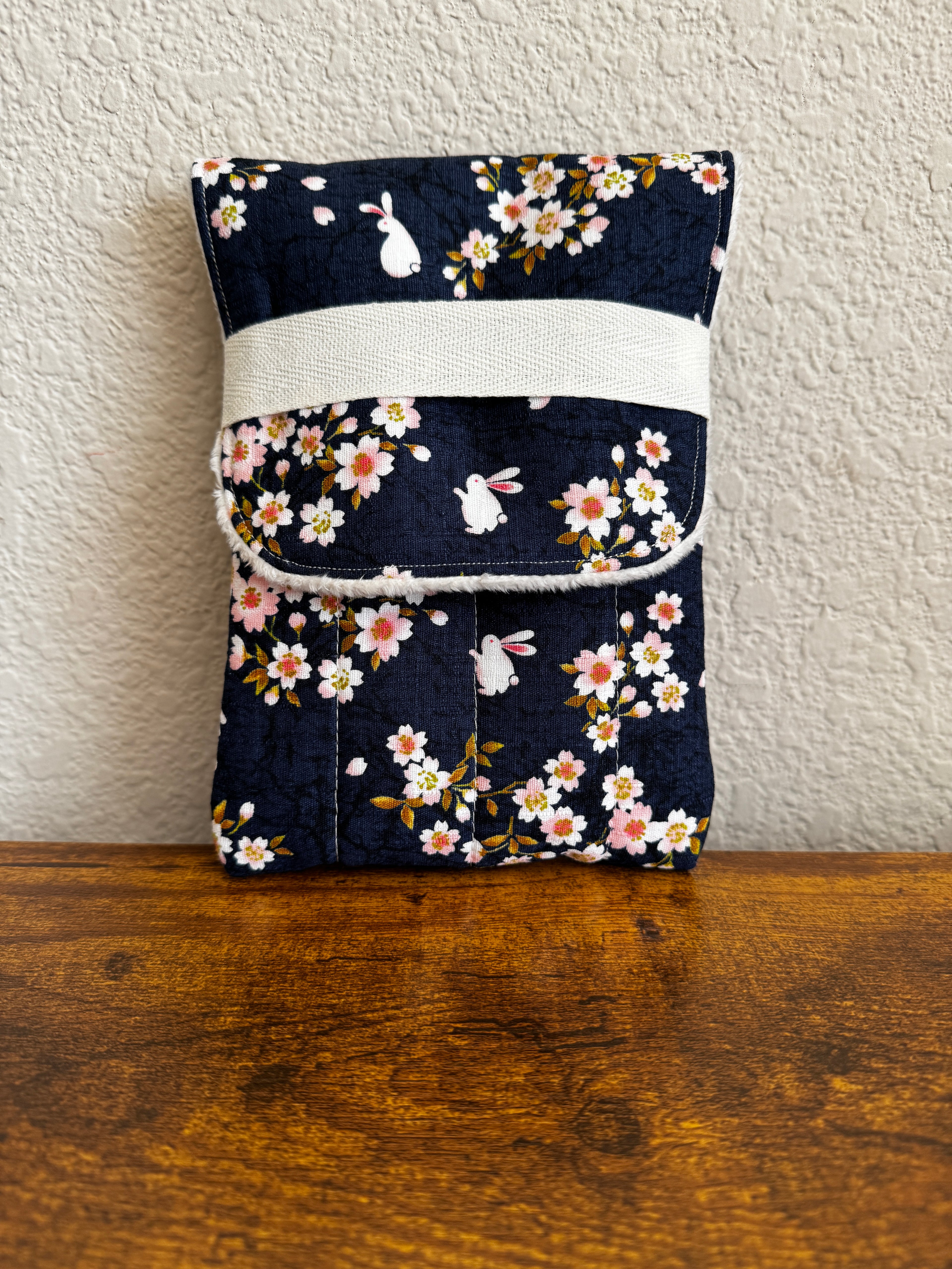 🐇 Sakura Rabbit Pen Pouch: Japanese Cotton, Navy Floral, Handmade Writer's Pen Case