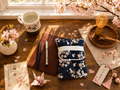 🐇 Sakura Rabbit Pen Pouch: Japanese Cotton, Navy Floral, Handmade Writer's Pen Case