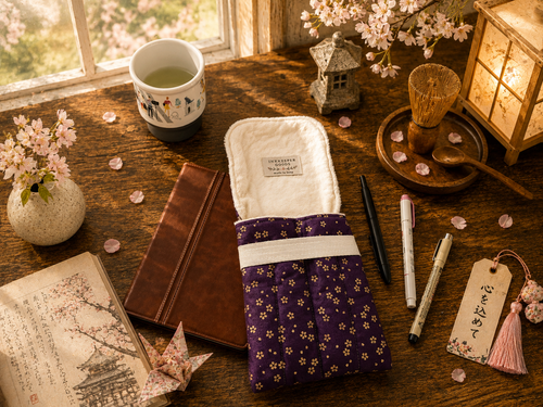 🌸 Plum Sakura Bloom Fountain Pen Case/ Japanese Cherry Blossom/Handmade Journaling & Stationery Holder