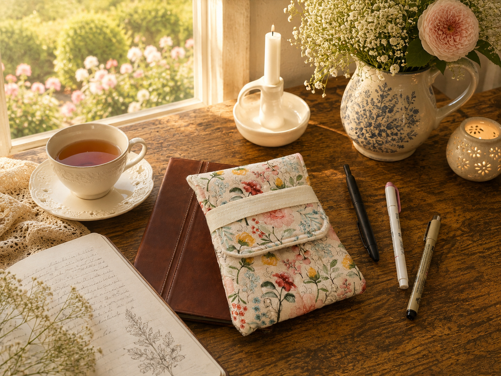🌾Watercolor Wildflowers Pen Case -Cream band