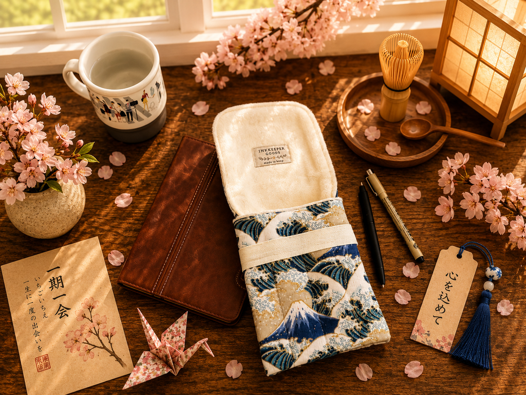 🌊 Wave Pen Pouch: Japanese Dobby Cotton, Navy Floral Writer Case