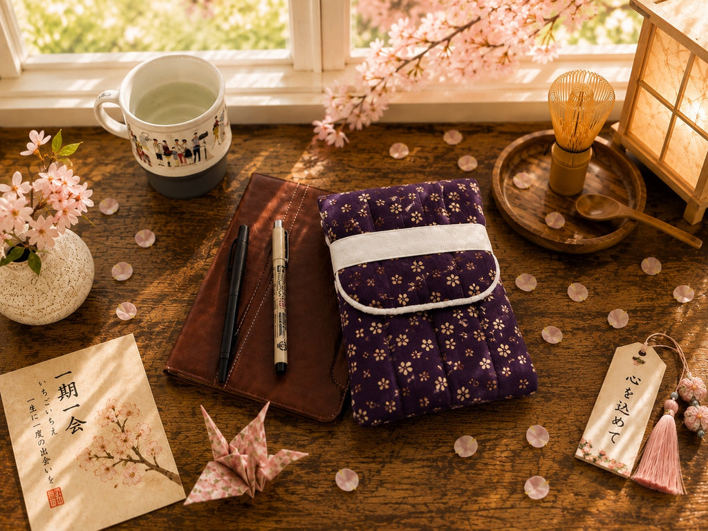 🌸 Plum Sakura Bloom Fountain Pen Case/ Japanese Cherry Blossom/Handmade Journaling & Stationery Holder
