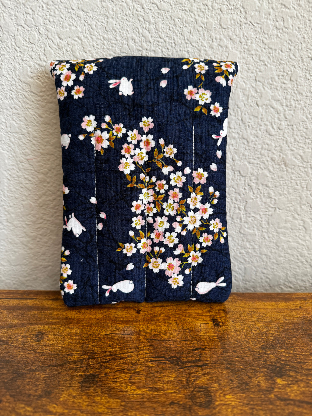 🐇 Sakura Rabbit Pen Pouch: Japanese Cotton, Navy Floral, Handmade Writer's Pen Case