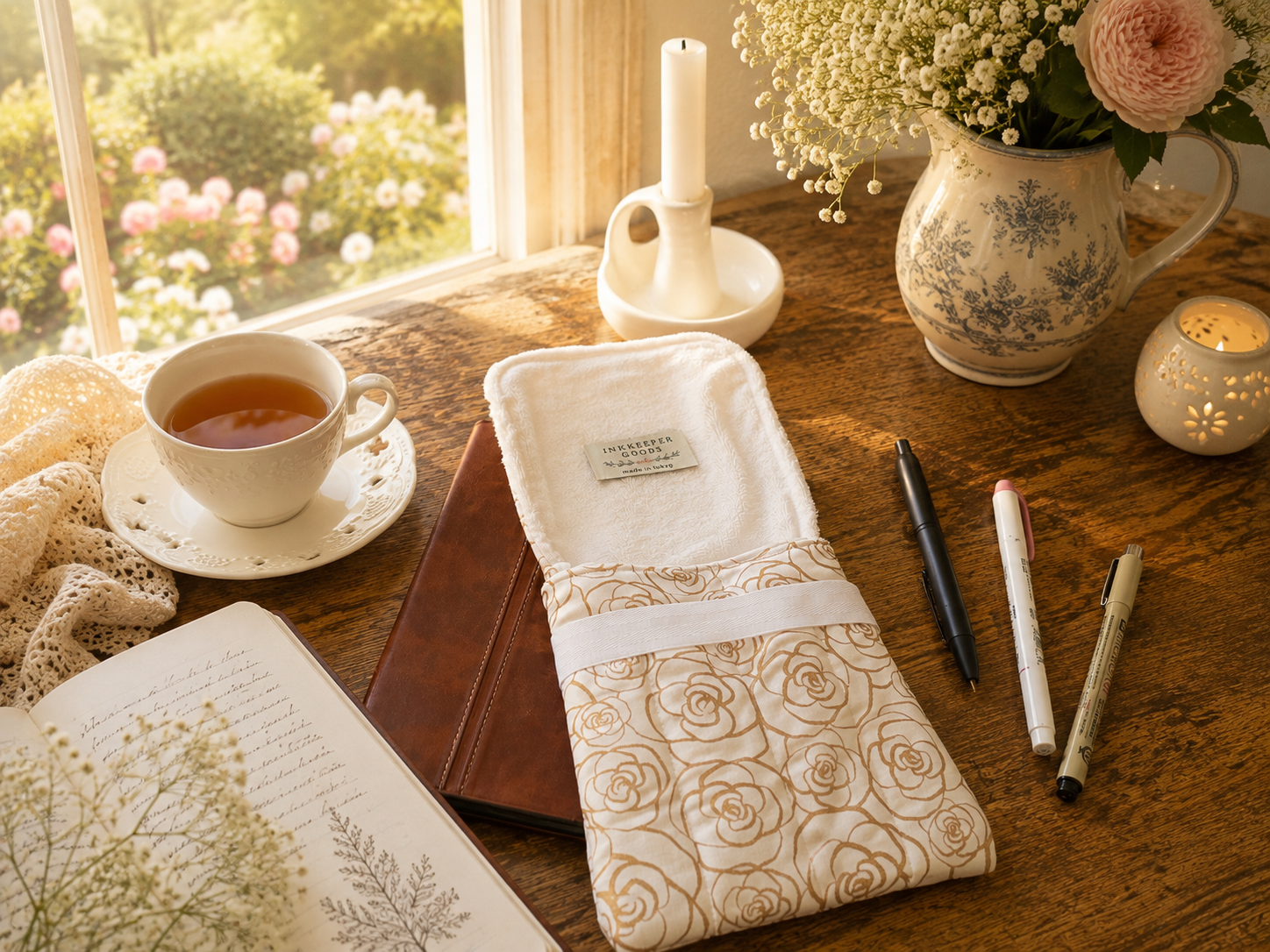 🌹Ivory Rose Garden Pen Case