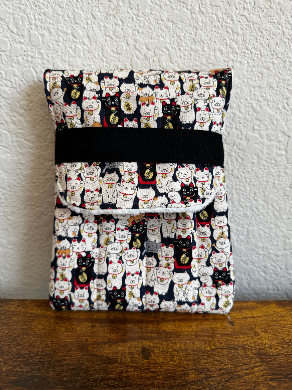 🐱Lucky Cat: Japanese Cotton, , white and black Japanese cats , Handmade Writer's Pen Case