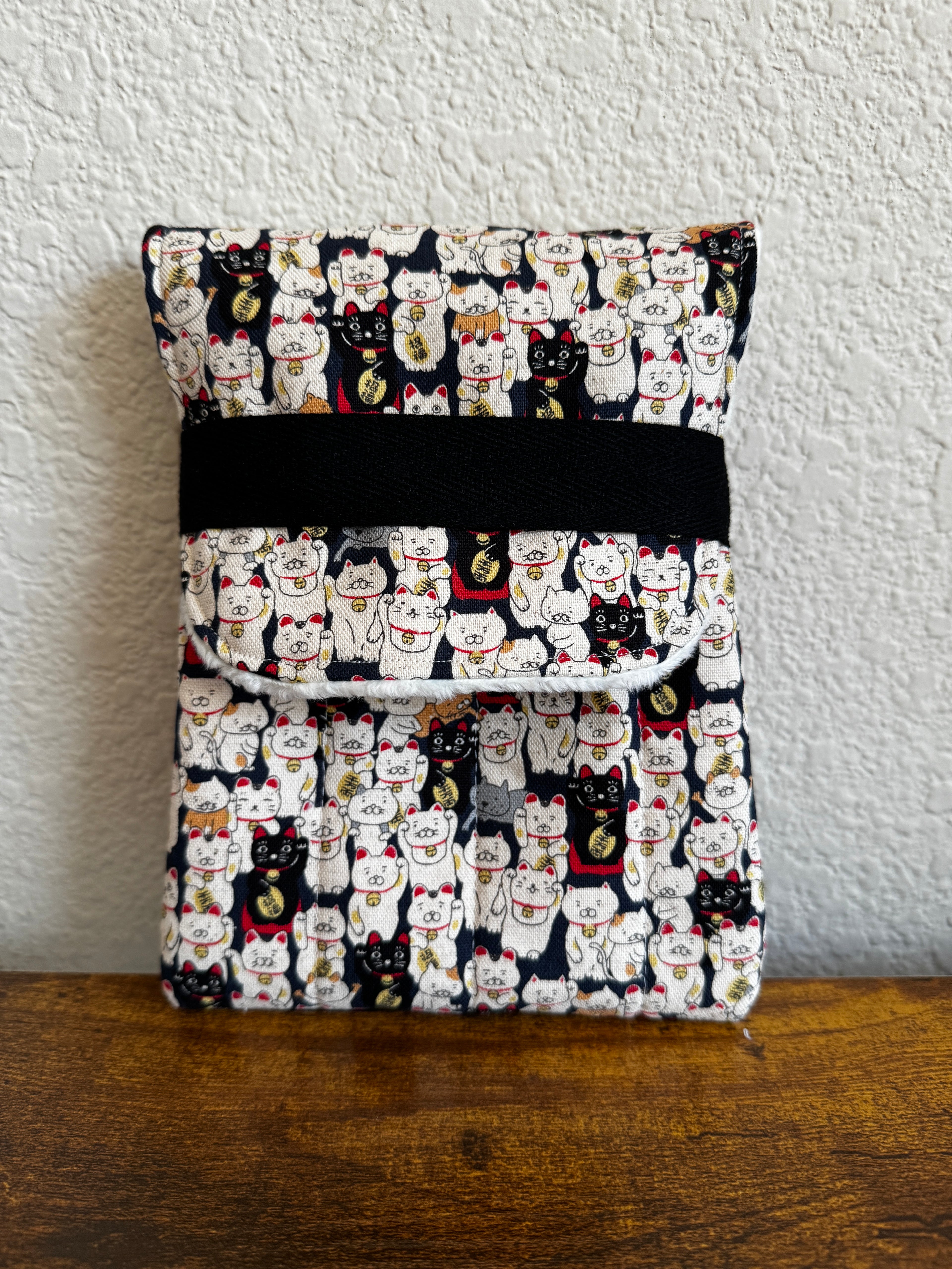 🐱Lucky Cat: Japanese Cotton, , white and black Japanese cats , Handmade Writer's Pen Case