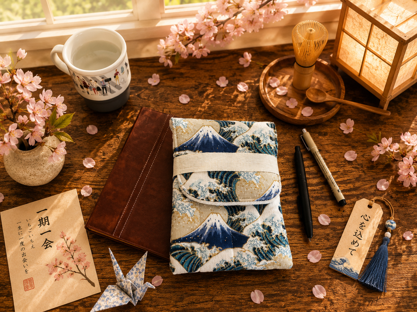 🌊 Wave Pen Pouch: Japanese Dobby Cotton, Navy Floral Writer Case