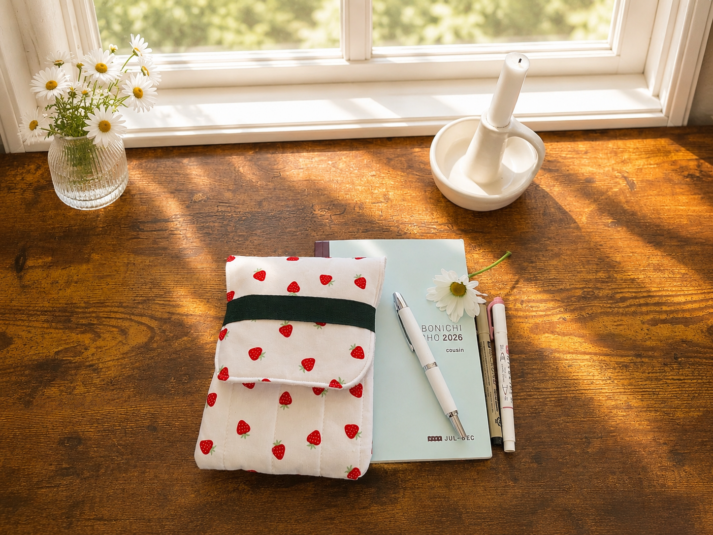 Strawberry Fountain Pen Case/Handmade Writer's Pen Case/Stationary Holder